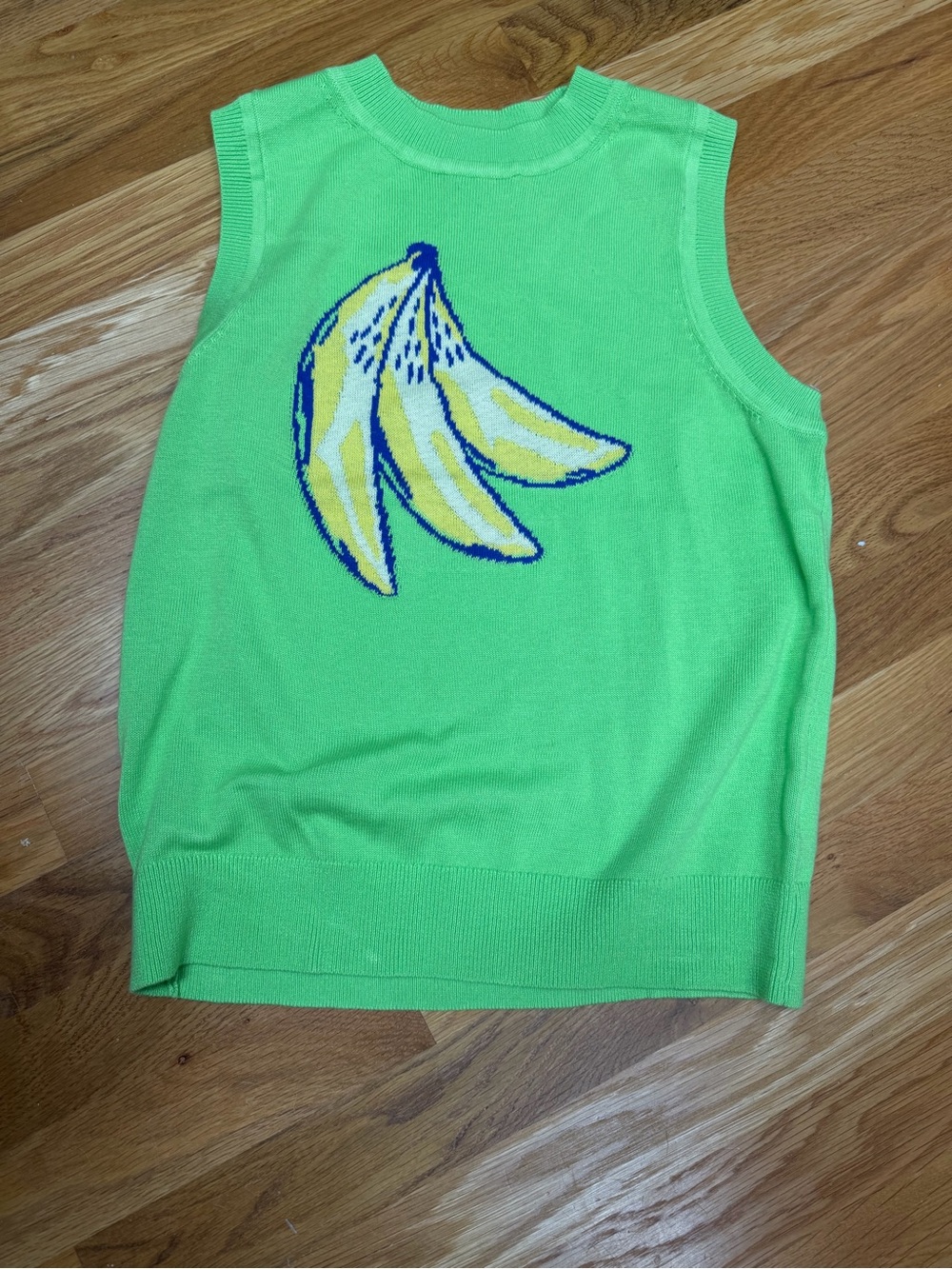 Bright Green Banana Knit Sleeveless Sweater Vest